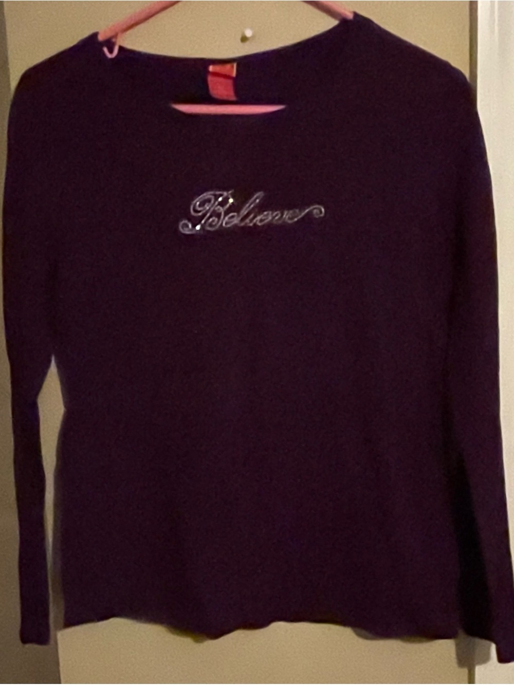 Women's Long-Sleeve 'Believe' Embellished Purple Tee